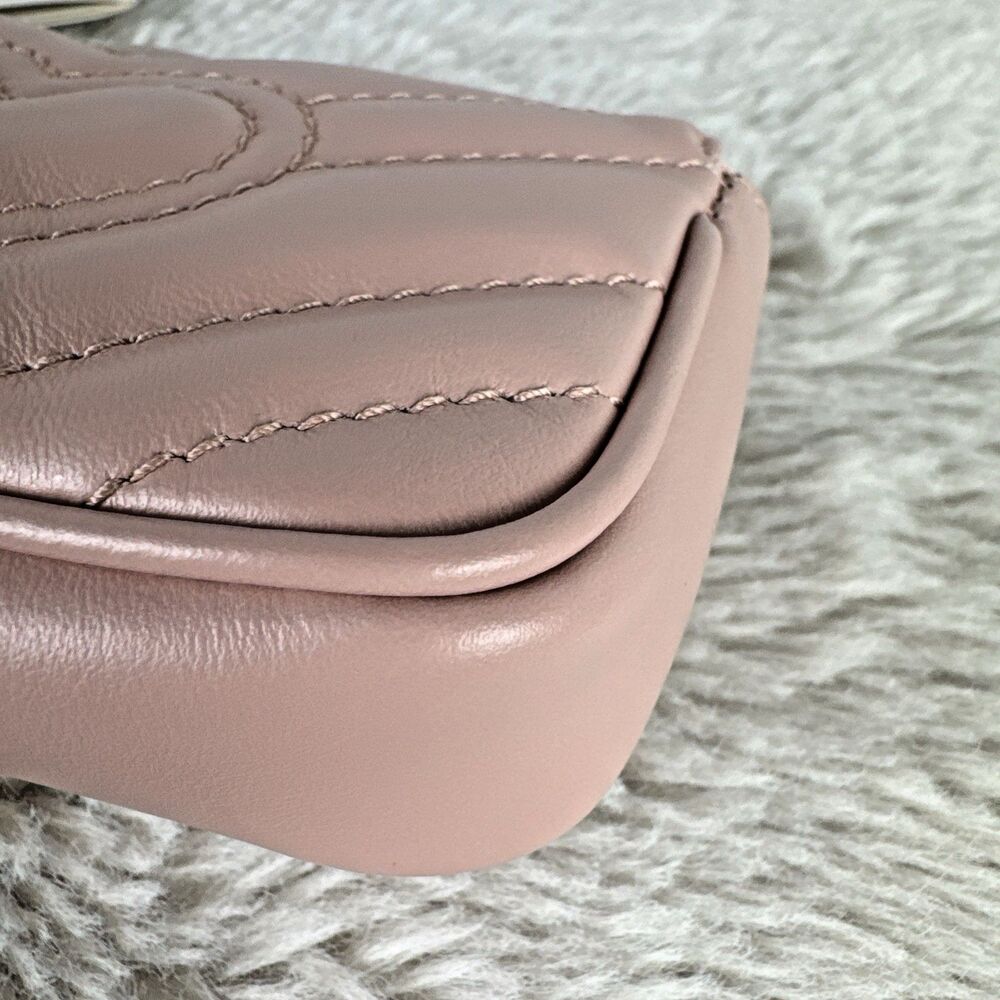 Gucci GG Marmont Super Mini Bag Wristlet Dusty Pink Matelasse Leather - Picture 16 of 16